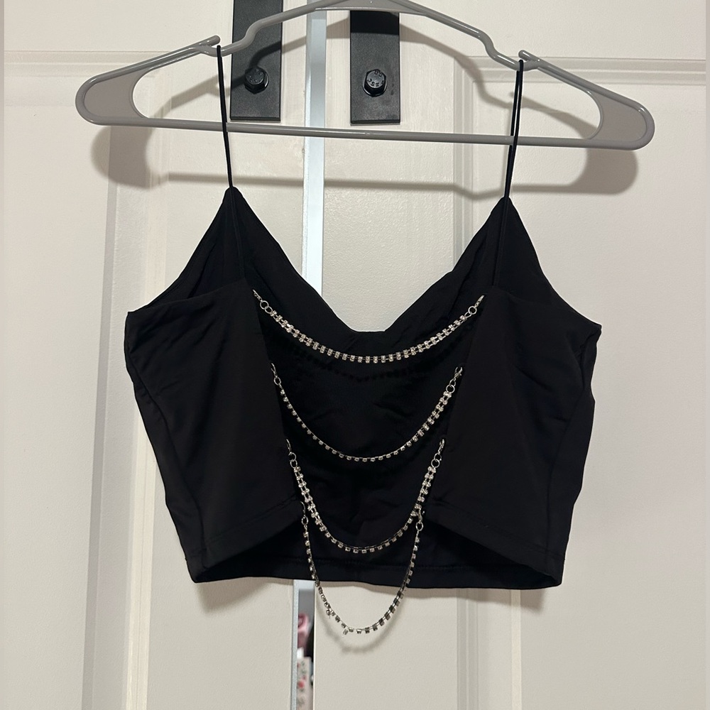 Black Back Chain Spaghetti Strap Crop Top